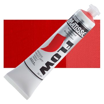 Open in modal - Matisse Flow Acrylic Paint - Matisse Scarlet DPP, 75 ml tube and swatch
