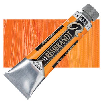 Open in modal - Rembrandt Artists' Oil Color - Cadmium Orange, 40 ml tube and swatch