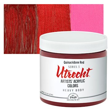 Open in modal - Utrecht Artists' Acrylic Paint - Quinacridone Red, Pint and swatch