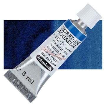 Open in modal - Schmincke Horadam Aquarell Watercolor - Prussian Blue, 5 ml tube and swatch