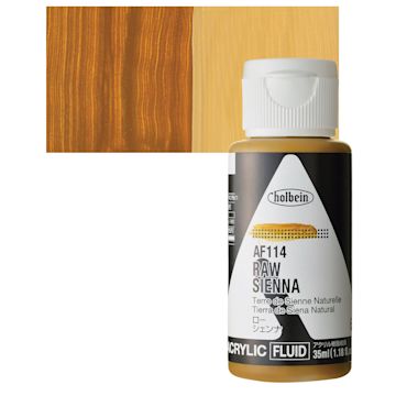 Open in modal - Holbein Fluid Acrylic Paint - Raw Sienna, 35 ml Bottle and swatch