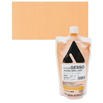 Open in modal - Holbein Acryla Gesso - Jaune Brilliant, 300 ml pouch and swatch