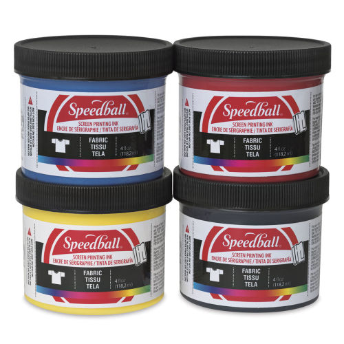 Speedball Fabric Screen Printing Ink - Basic Colors, Set of 4, 4