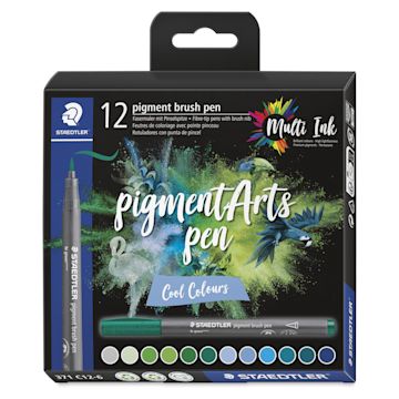 Open in modal - Staedtler Pigment Arts Brush Pens - Cool Colors, Set of 12, front of the packaging