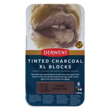Derwent Tinted Charcoal XL Blocks - Assorted, Set of 6, front of the packaging