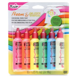 Tulip Dimensional Fabric Paint, Front view of Set of 6 Neon and Glow Paints in package