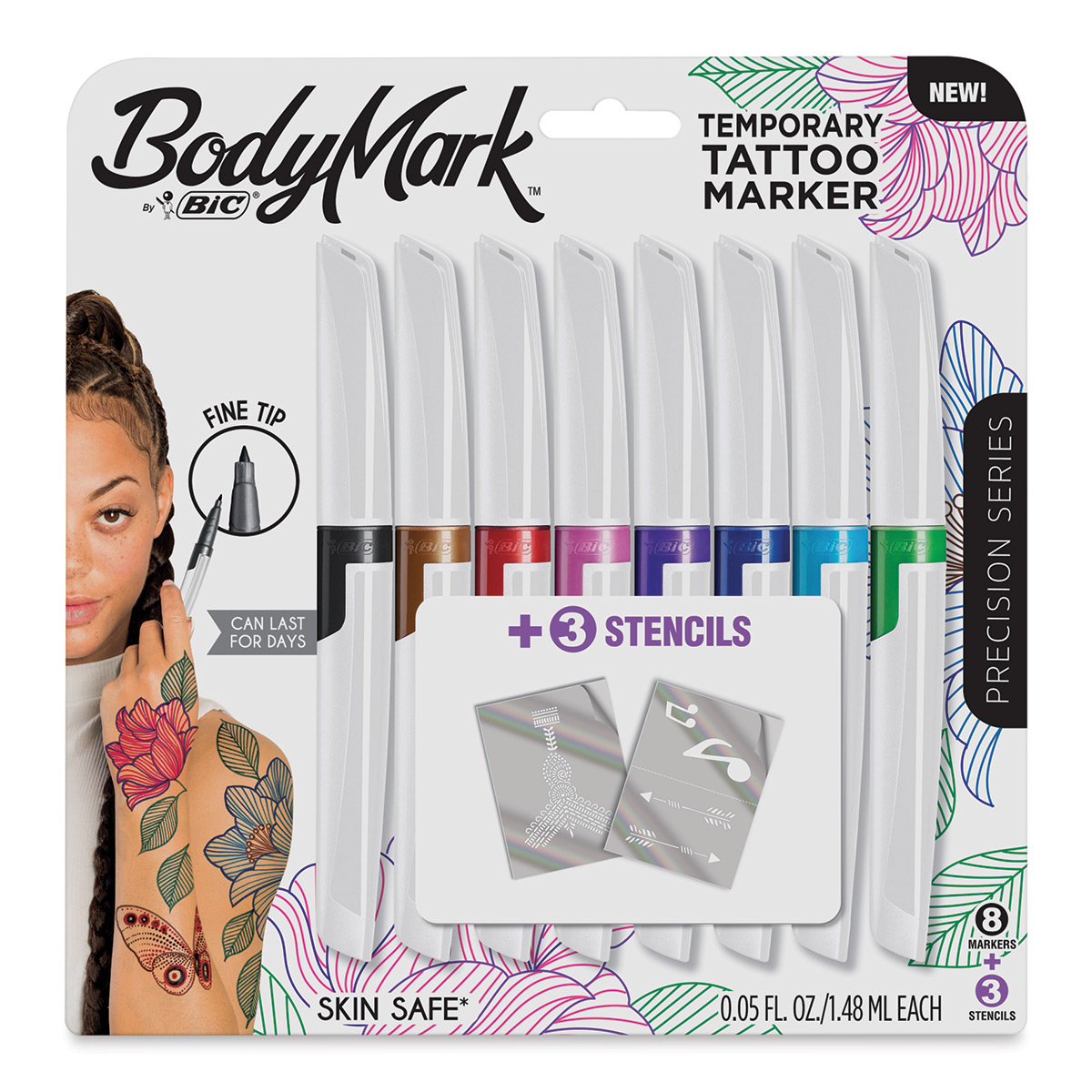 Bic BodyMark Watercolor Temporary Tattoo Brush Marker Set - Assorted  Colors, Set of 8