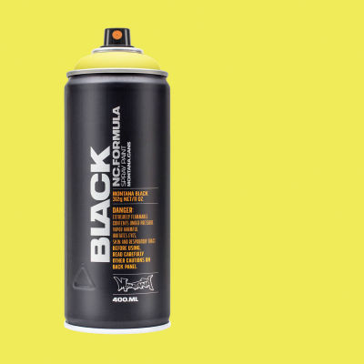Montana Black Spray Paint - Infra Yellow, 400 ml can with swatch