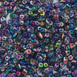 John Bead Czech Glass SuperDuo Two-Hole Beads - Blue/Pink, Magic, 22 g vial