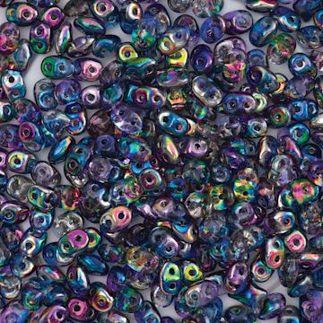 Open in modal - John Bead Czech Glass SuperDuo Two-Hole Beads - Pile of Blue/Pink Metallic beads shown
