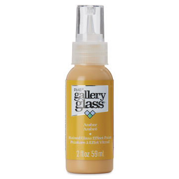 Plaid Gallery Glass Paint - Amber, 2 oz (Front of bottle)