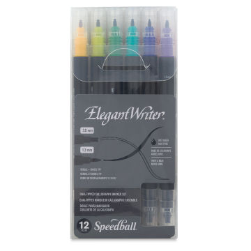 Speedball Elegant Writer Dual Tipped Calligraphy Marker Set - Front of 12 pc package 
