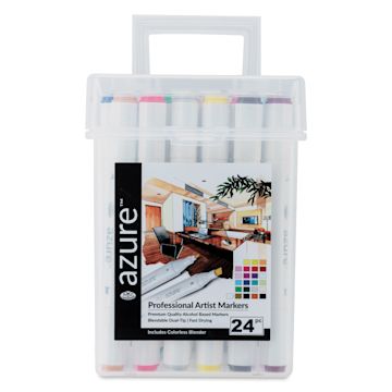 Open in modal - Royal & Langnickel Azure Dual Tip Markers - Set of 24, Basic Colors, front of the carrying case