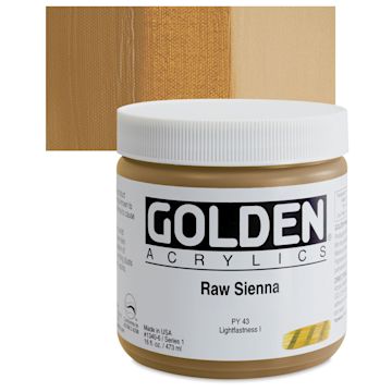 Open in modal - Golden Heavy Body Artist Acrylic - Raw Sienna, 16 oz Jar and swatch