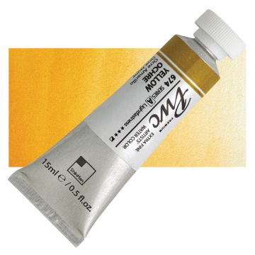 Open in modal - PWC Extra Fine Professional Watercolor - Yellow Ochre, 15 ml, Tube and swatch