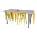 CEF Idea Island Work Table and Stools - Yellow, 8 Stools, 34"H