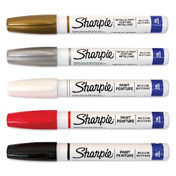 Open in modal - Sharpie Oil-Based Paint Marker Set - Assorted and Metallics, Medium Point, Set of 5, caps on