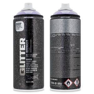 Montana Glitter Effect Spray Paint - Glitter Amethyst, 11 oz (Front and back of spray can)