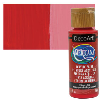 DecoArt Americana Acrylic Paint - Primary Red, 2 oz, Swatch with bottle