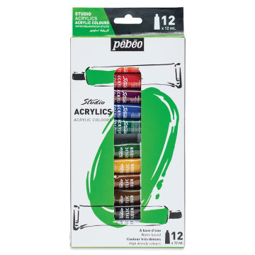 Pebeo High Viscosity Acrylics - Set of 12, Assorted Colors, 12 ml, Tubes (In packaging)