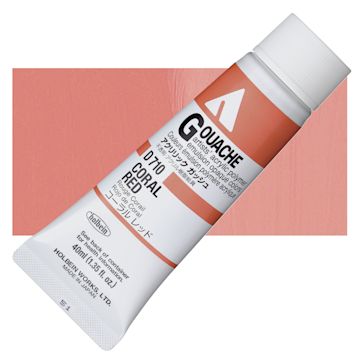 Open in modal - Holbein Acrylic Gouache - Coral Red, 40ml tube and swatch
