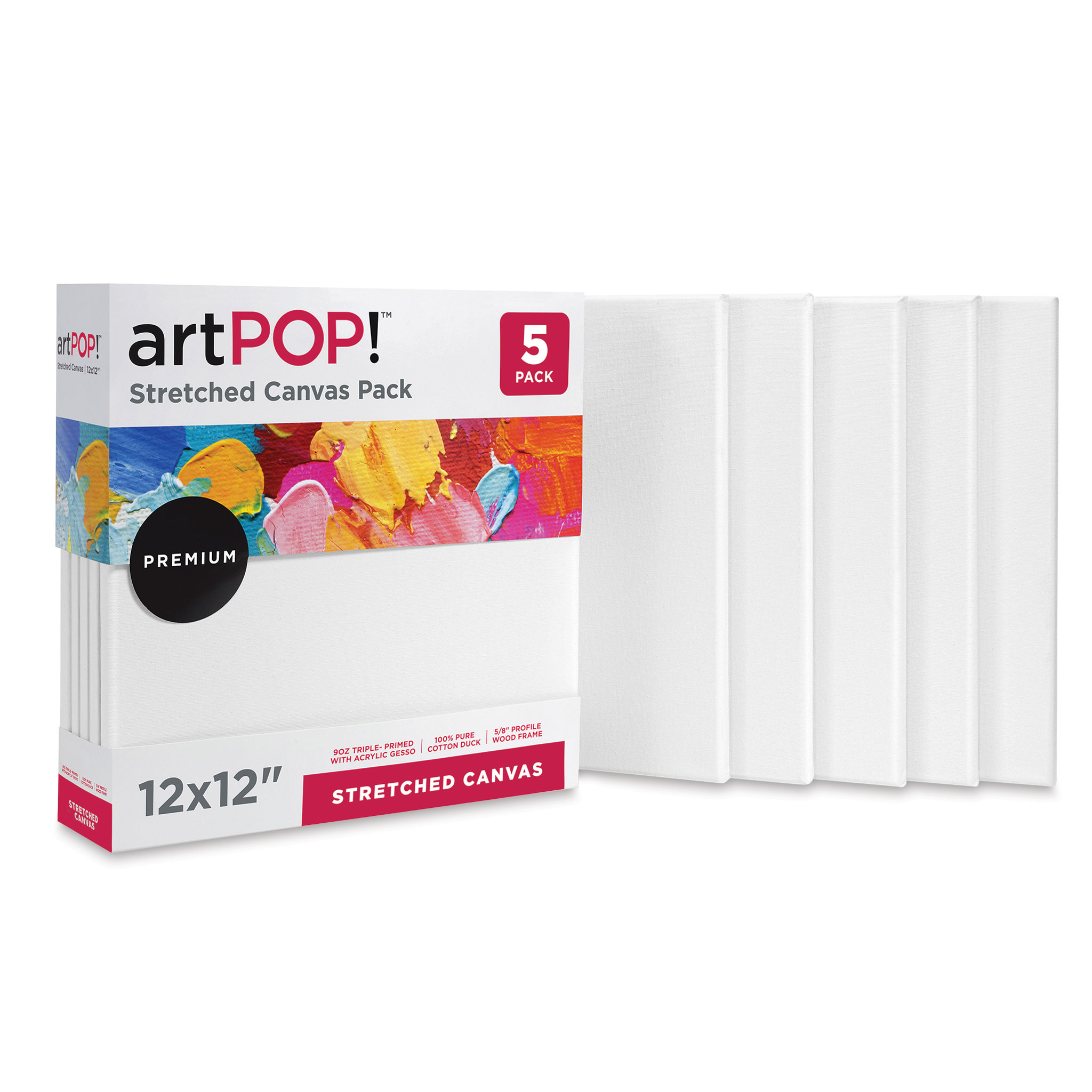 Durable Wood Frame Stretched Canvas Pack 6 x 6 artPOP Package of 5 100% Pure Cotton Duck Canvas Triple-Primed with Acrylic Gesso 5/8 Profile Pkg of 5 6 x 6 Canvas 