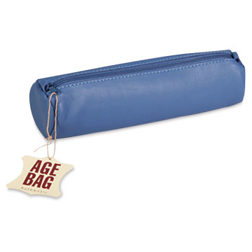 Open in modal - Clairefontaine Round Leather Pencil Cases - Side view of closed Blue Pencil Case