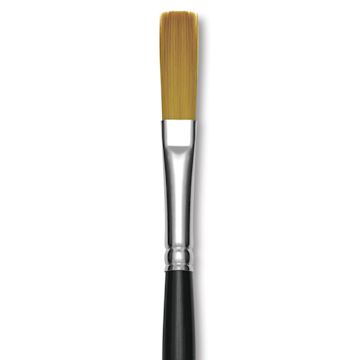 Open in modal - Trekell Synthetic Gold Taklon Brush - Long Flat, Long Handle, Size 10, close-up