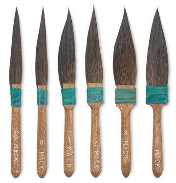 Mack Squirrel Hair Sword Striper - 6 sizes of Striping Brushes shown vertically