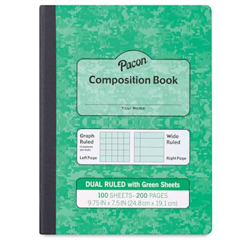 Open in modal - Pacon Dual Ruled Composition Book -  9-3/4" x 7-1/2", Green