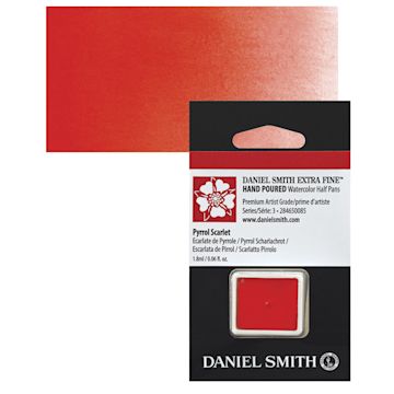 Open in modal - Daniel Smith Extra Fine Watercolor Half Pan - Pyrrol Scarlet and swatch