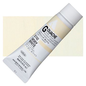 Open in modal - Holbein Acrylic Gouache - Ivory White, 40 ml tube and swatch