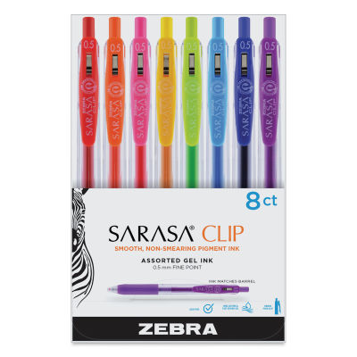 Zebra Sarasa Clip Gel Retractable Pens - Front of package of Set of 8