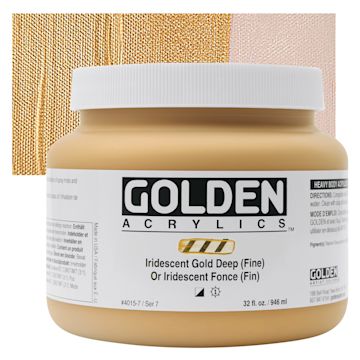 Open in modal - Golden Heavy Body Artist Acrylic - Iridescent Gold Deep (Fine), 32 oz Jar and swatch
