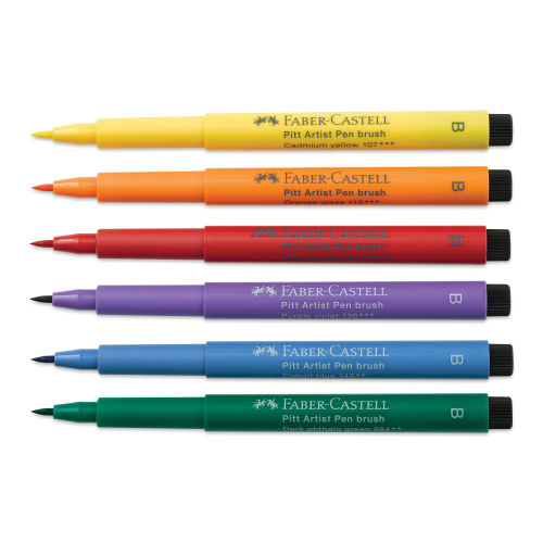 Faber-Castell Pitt Artist Pens- Color Wheel Colors, Set of 6, Brush Nib