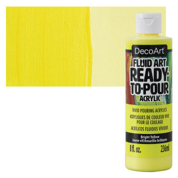 DecoArt Fluid Art Ready-To-Pour Acrylic - Bright Yellow, 8 oz bottle with swatch