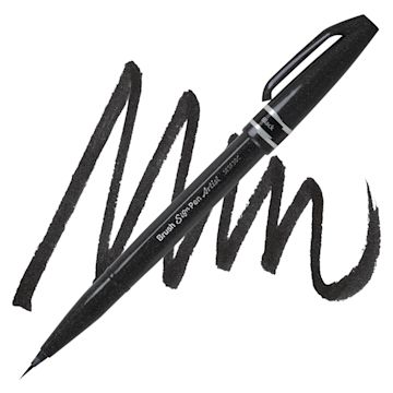 Open in modal - Pentel Arts Micro Brush Tip Sign Pen - Black pen and swatch