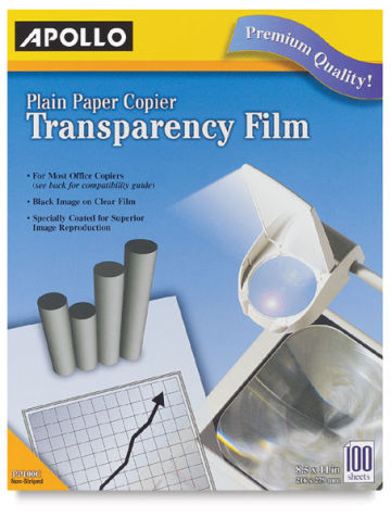 Apollo Transparency Film - Front of Plain Paper Copier Transparency Film package shown