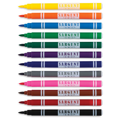 Sargent Art Classic Brush Tip Markers - Components of 12 pc Set of Assorted Color Markers
