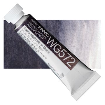 Open in modal - Holbein Artists' Watercolor - Rainy-Night Moon Black, 5 ml tube and swatch