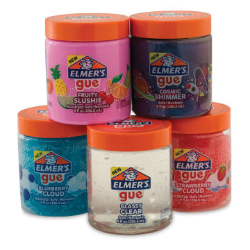 Elmer's Gue Premade Slime - Several 8 oz Jars shown stacked