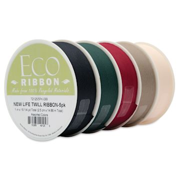 Open in modal - Morex New Life Twill Ribbon - Dark, 1" x 3.25 yd, Pkg of 5, at an angle