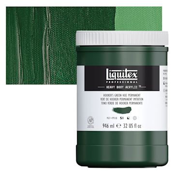 Open in modal - Liquitex Heavy Body Artist Acrylic - Hooker's Green Hue Permanent, 32 oz Jar and swatch