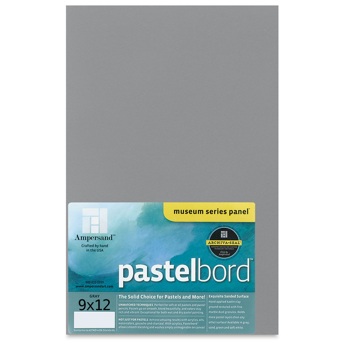 Ampersand Pastelbord Panel 9" x 12", 1/8" Profile, Gray BLICK Art