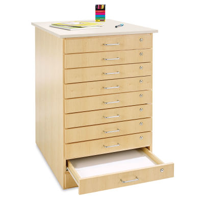 Diversified Spaces Taboret - Angled view of 10 drawer taboret with bottom drawer open
