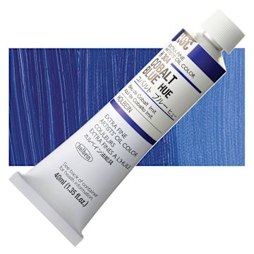 Open in modal - Holbein Artists' Oil Color - Cobalt Blue Hue, 40 ml tube and swatch