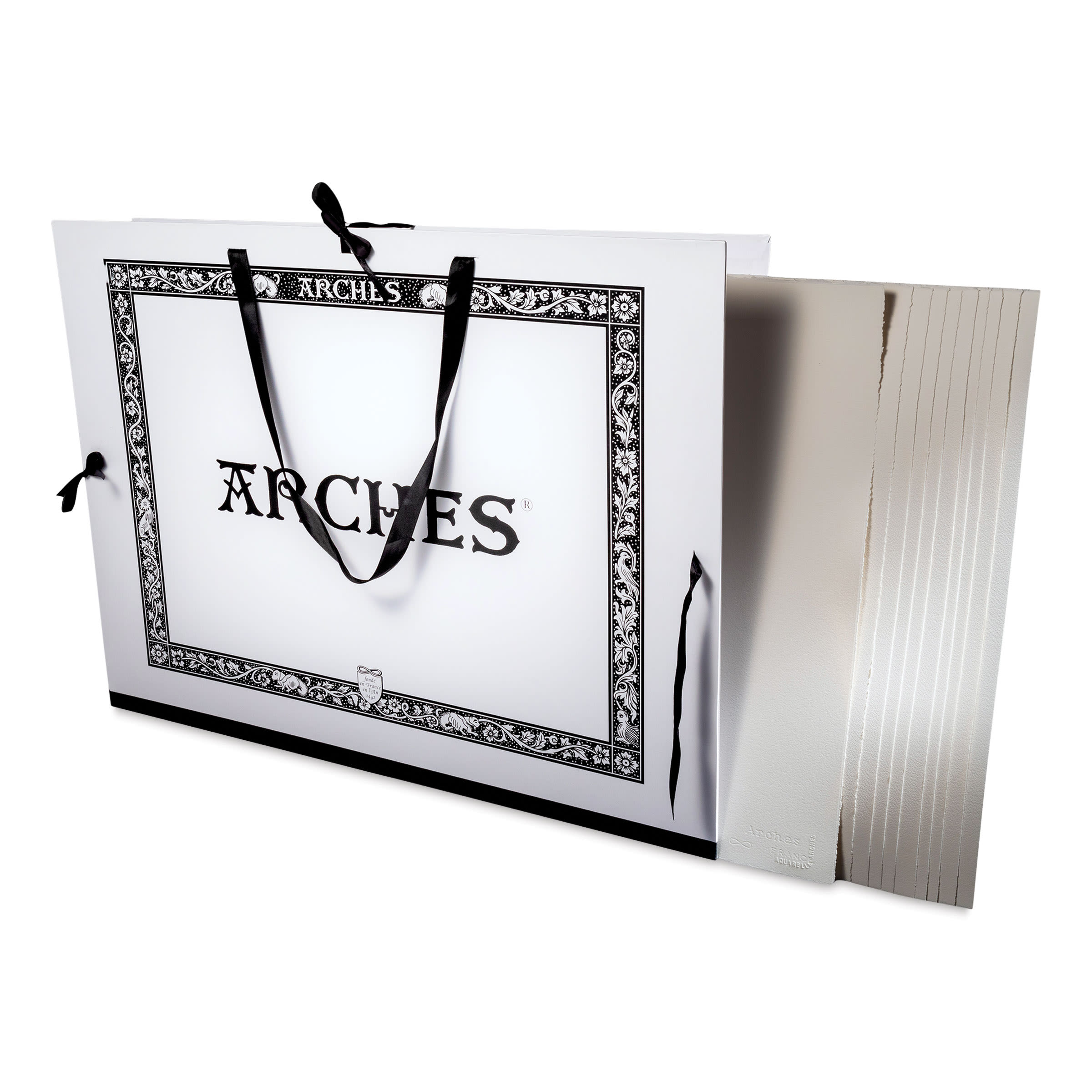 Arches Aquarelle Watercolor Sheets and Portfolio Set - Blick Exclusive! 22" x 30", 140 lb, Cold Press, 10 Sheets, angled view