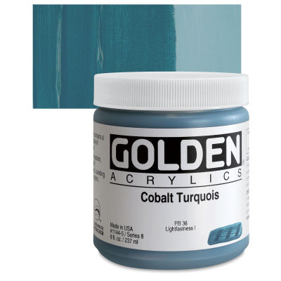 Golden Heavy Body Artist Acrylics - Cobalt Turquoise, 8 oz Jar