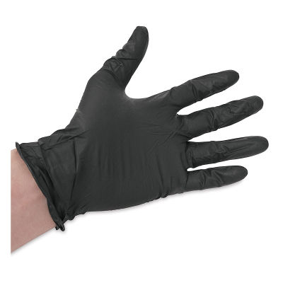 Grafix Edge Vinyl Gloves - Black glove on extended left hand