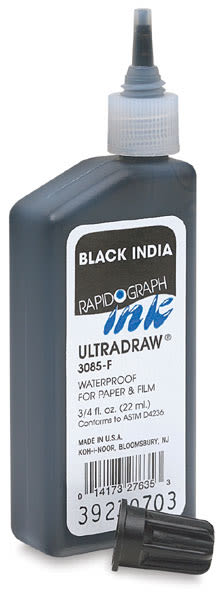 Koh-I-Noor Rapidograph Ultradraw Waterproof Ink - Angled view of opened bottle
